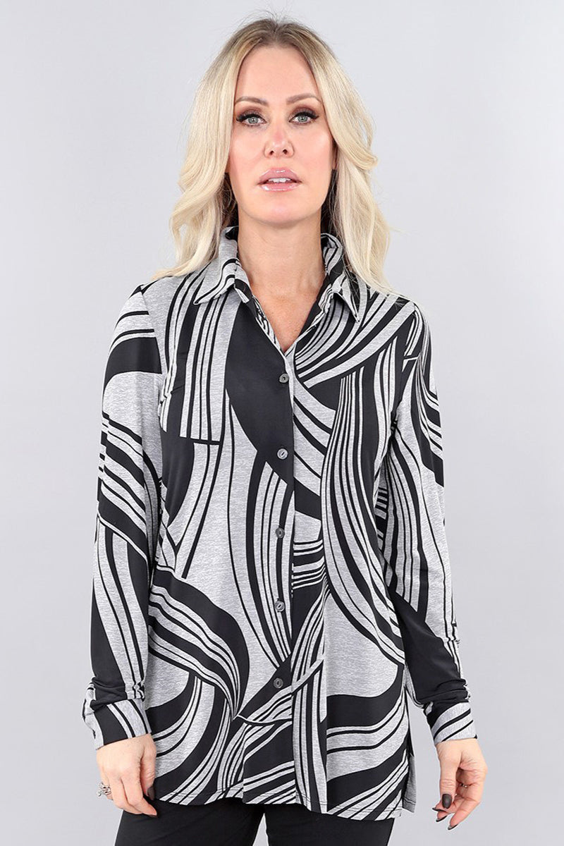 Long Sleeve Shirt -grey print - 1975