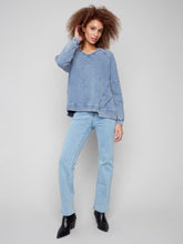 Load image into Gallery viewer, French Terry V Neck Top - denim -C1407
