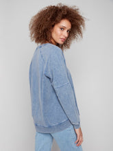 Load image into Gallery viewer, French Terry V Neck Top - denim -C1407
