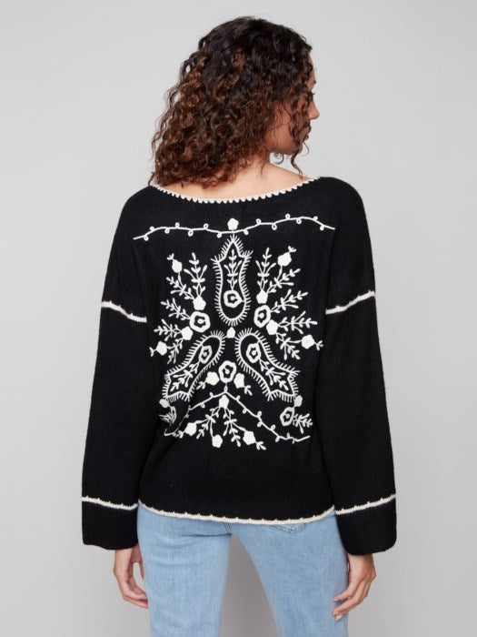 V Neck Soutache Sweater- 2879
