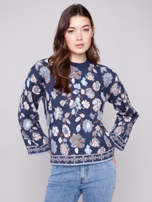 Crew Neck Jacquard Sweater - 2905