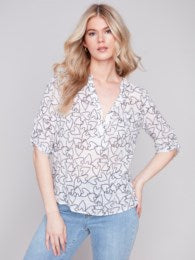 Roll Up Sleeve Blouse-Hearts