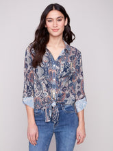 Load image into Gallery viewer, Button Up Blouse Front tie-4308PR-

