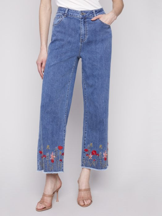 Border Embroidery Flower Pant