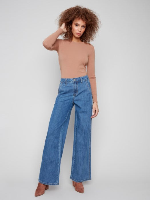 Wide leg Stretch Denim - slash pocket -C5659