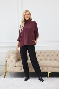 Ribbed Mock Neck Elbow Sleeve Sweater