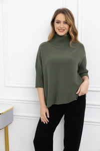 Ribbed Mock Neck Elbow Sleeve Sweater