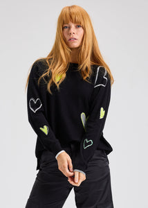 Intarsia Hearts Sweater - Black