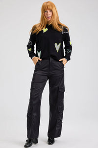 Intarsia Hearts Sweater - Black