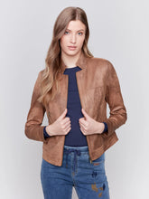 Load image into Gallery viewer, Moto Faux Suede Jacket /Truffle
