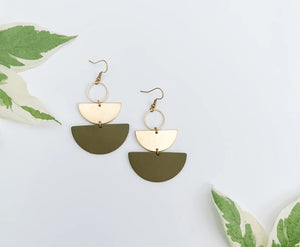 Green/Leather/Brass Half Moon -Gold Filled