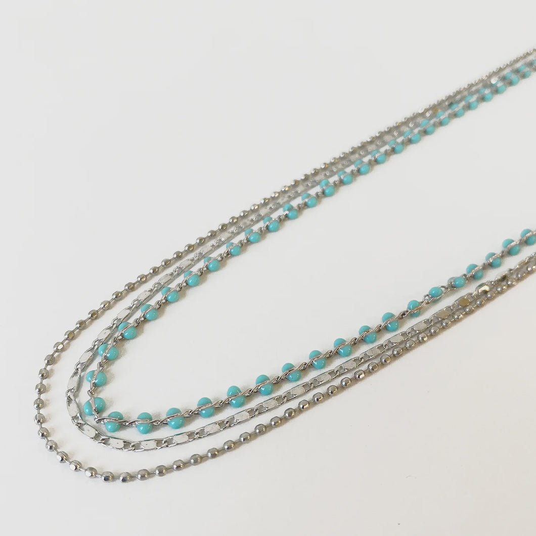 Turquoise silver 3 layer Chain