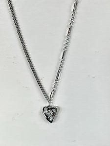 Rhodium Necklace - Textured Heart -(85-1991)
